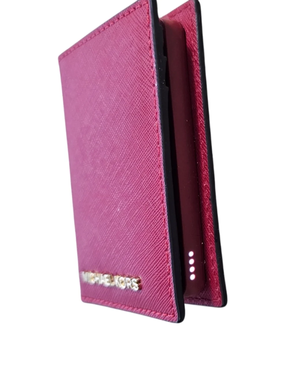 NWT Michael Kors Red Saffiano Leather Power Bank Wallet Tech Charger $148